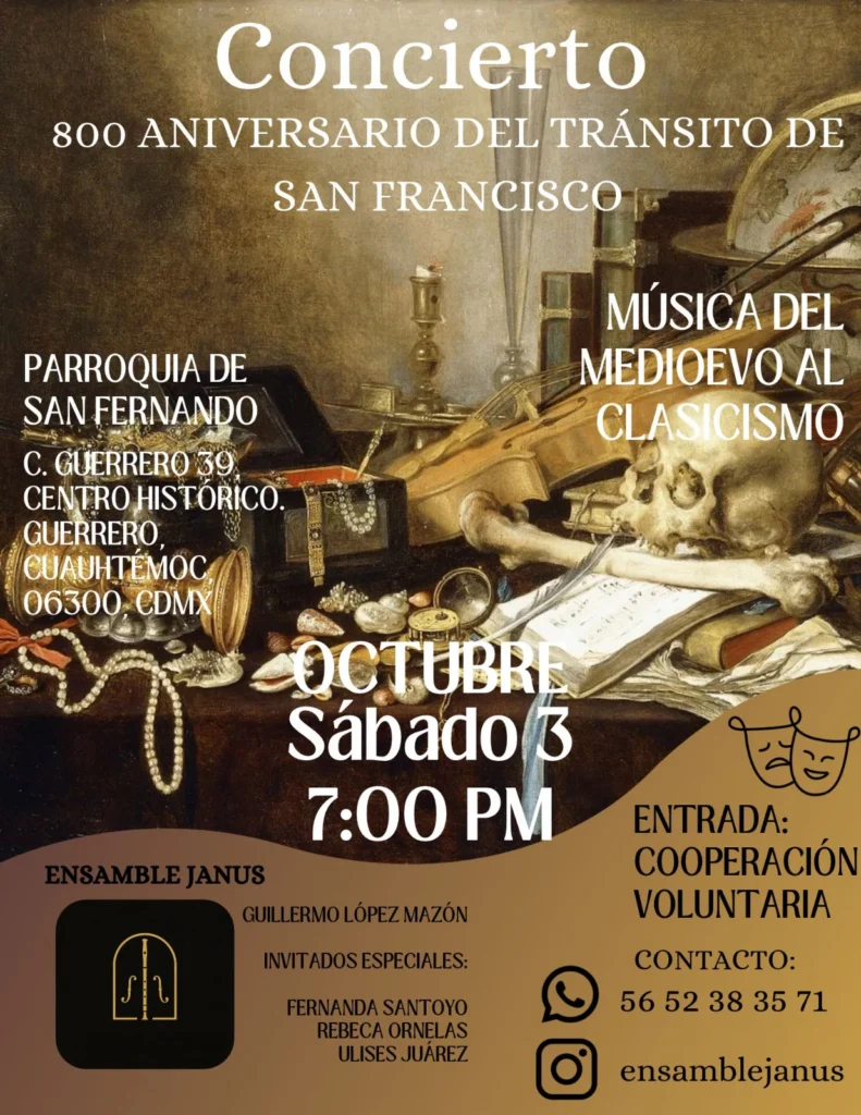 Cartel del concierto 800 aniversario del tránsito de San Francisco